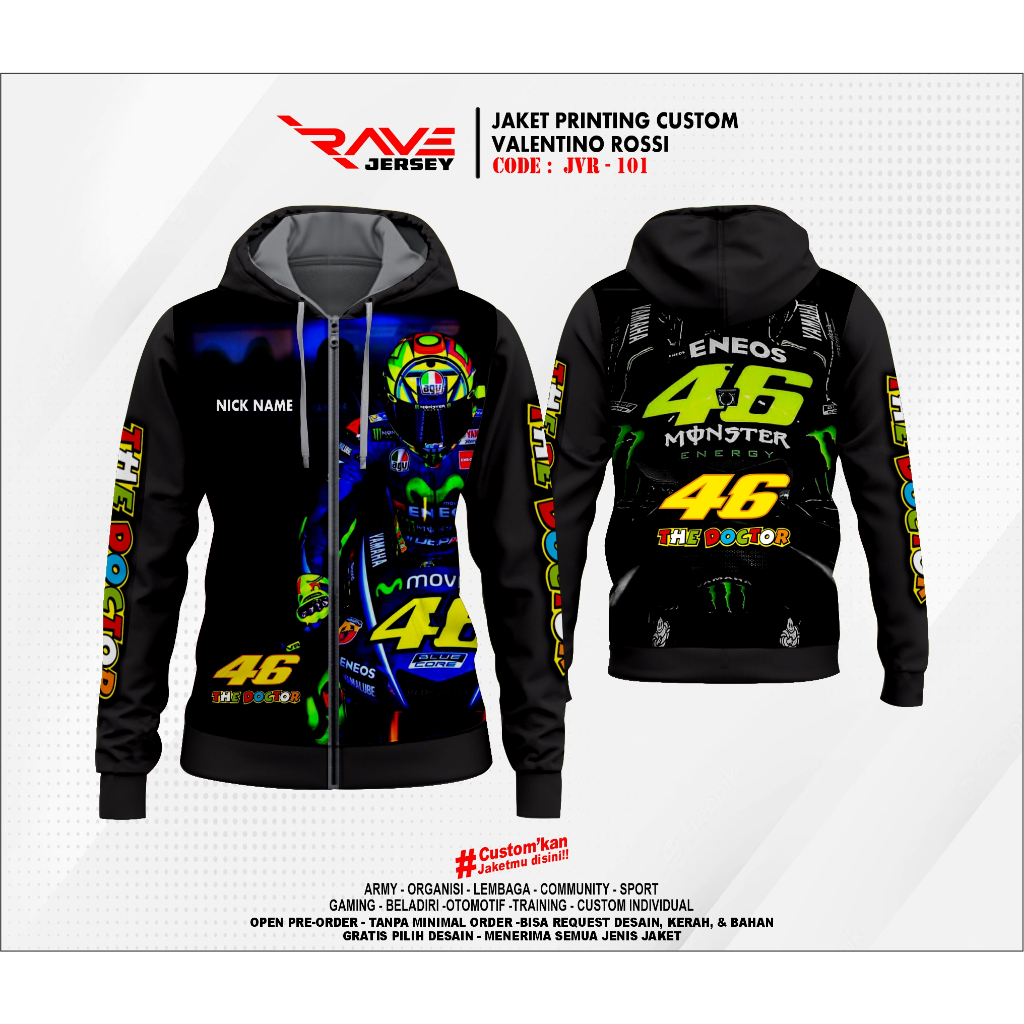 Jual JAKET MOTOR BALAP VALENTINO ROSSI FULL PRINTING SUBLIMATION