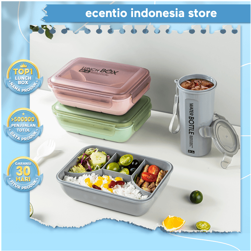 Jual ecentio 1100ml Lunch Box set anti bocor /Kotak makan /Lunch box