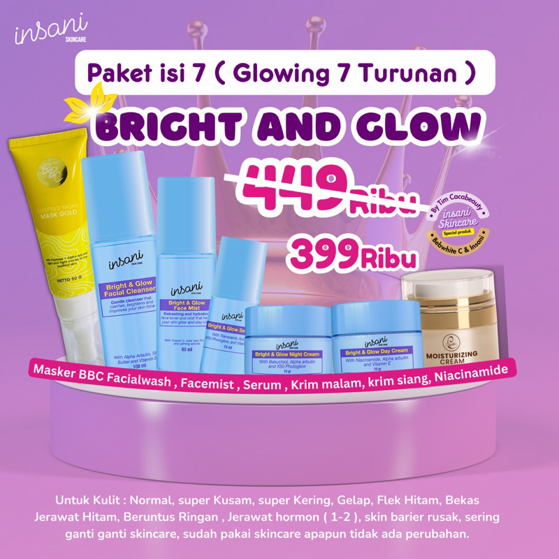 Jual PAKET BRIGHTGLOW INSANI SKINCARE BPOM | KLINIK ORIGINAL READY ...