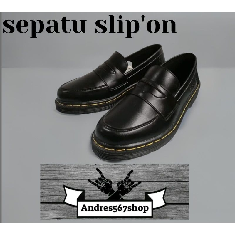 sepatu formal penny Loafers pria wanita dokmart slop full black free kos  kaki/free dus