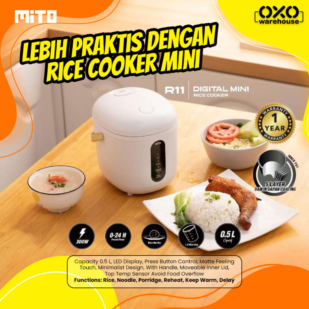 Jual MITO Rice Cooker Digital Mini 0.5 Liter R11 Bahan Premium LED