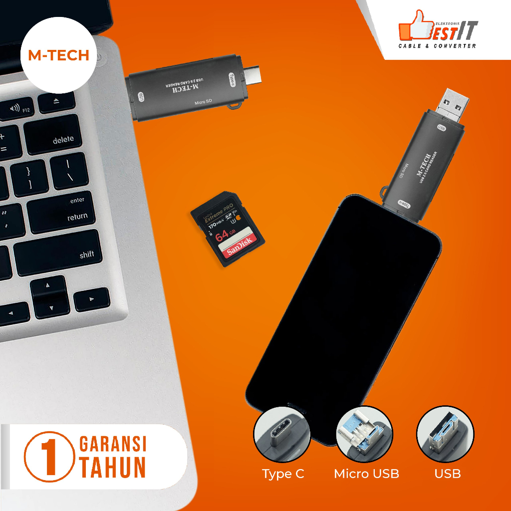Jual M-TECH USB Card Reader Type C & Micro USB 3 in 1 TF SD Card OTG ...