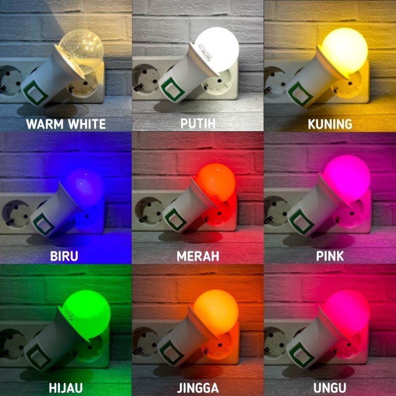 Jual Lampu Tidur Led 3w Warna Satu Set Paket Bolam + Fitting Colok 