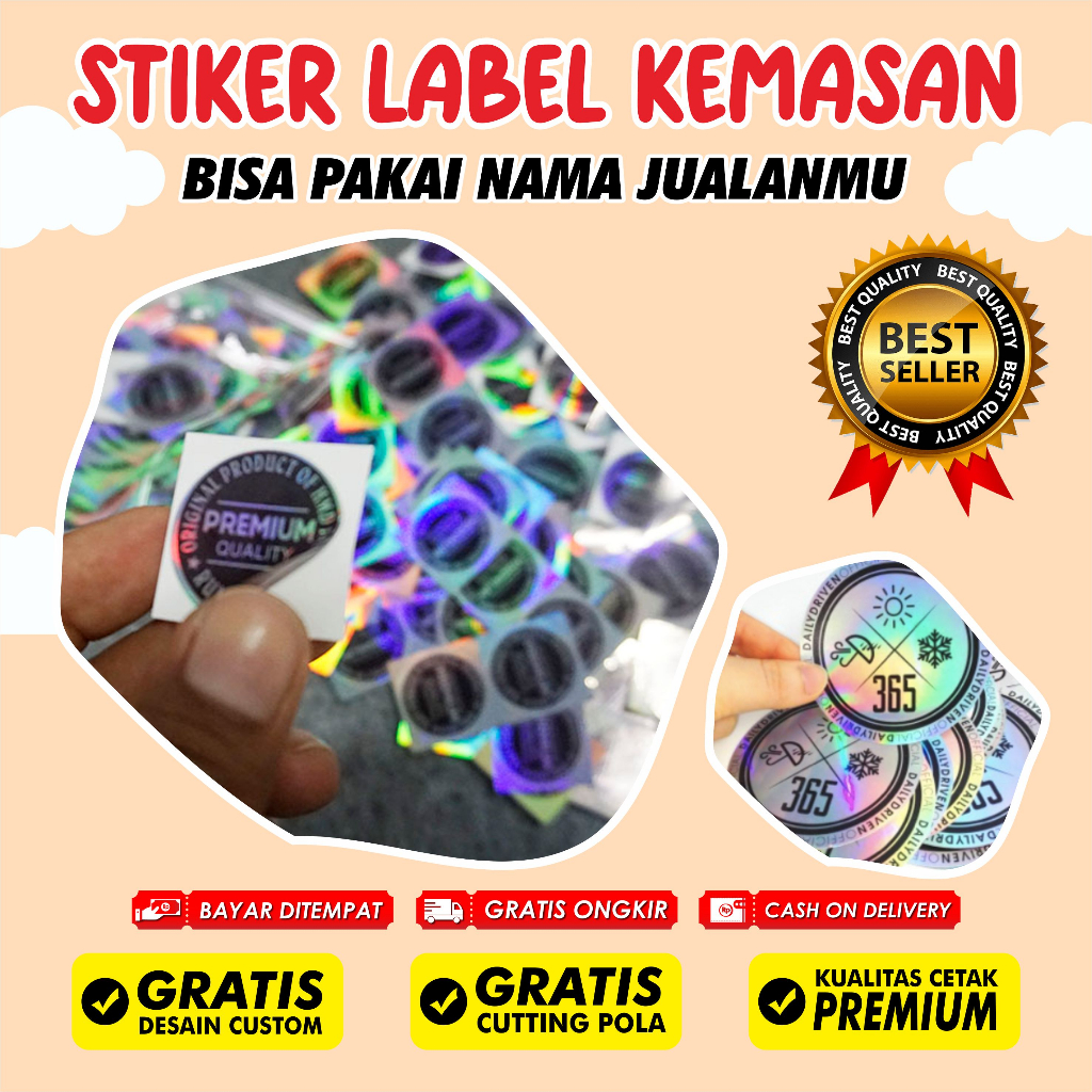 Jual Cetak Stiker Label Kemasan A3 Hologram Cutting Kotak Bulat Oval Custom Shopee