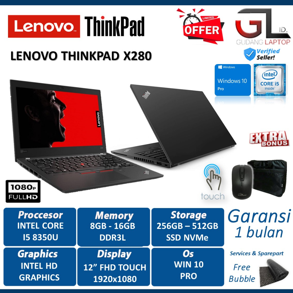 Jual LAPTOP MURAH LENOVO THINKPAD X280 INTEL I5 8350U 8GB 512GB 12