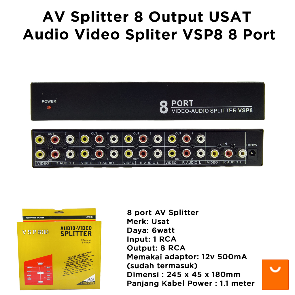 Jual AV Splitter 8 Output USAT Audio Video Spliter VSP8 8 Port | Shopee