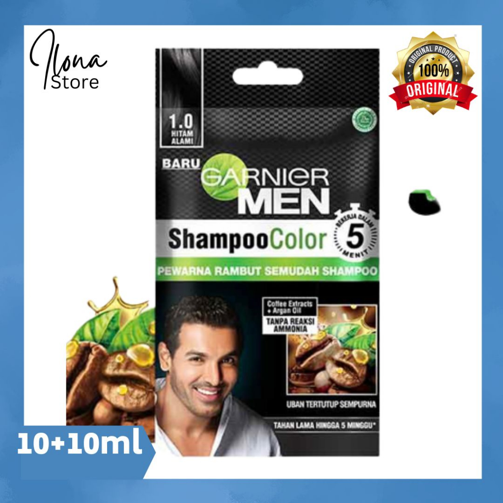 Jual Garnier Men Shampoo Color 1.0 Hitam Alami (10ml+10ml) Shopee