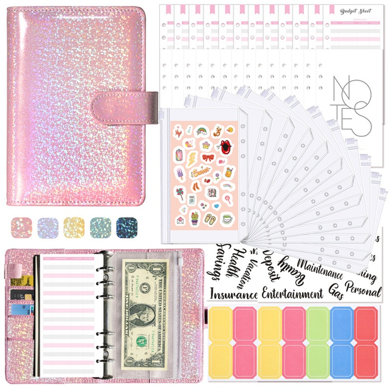 Jual A6 Glitter Binder dengan Kantong Ritsleting Arus Amplop untuk