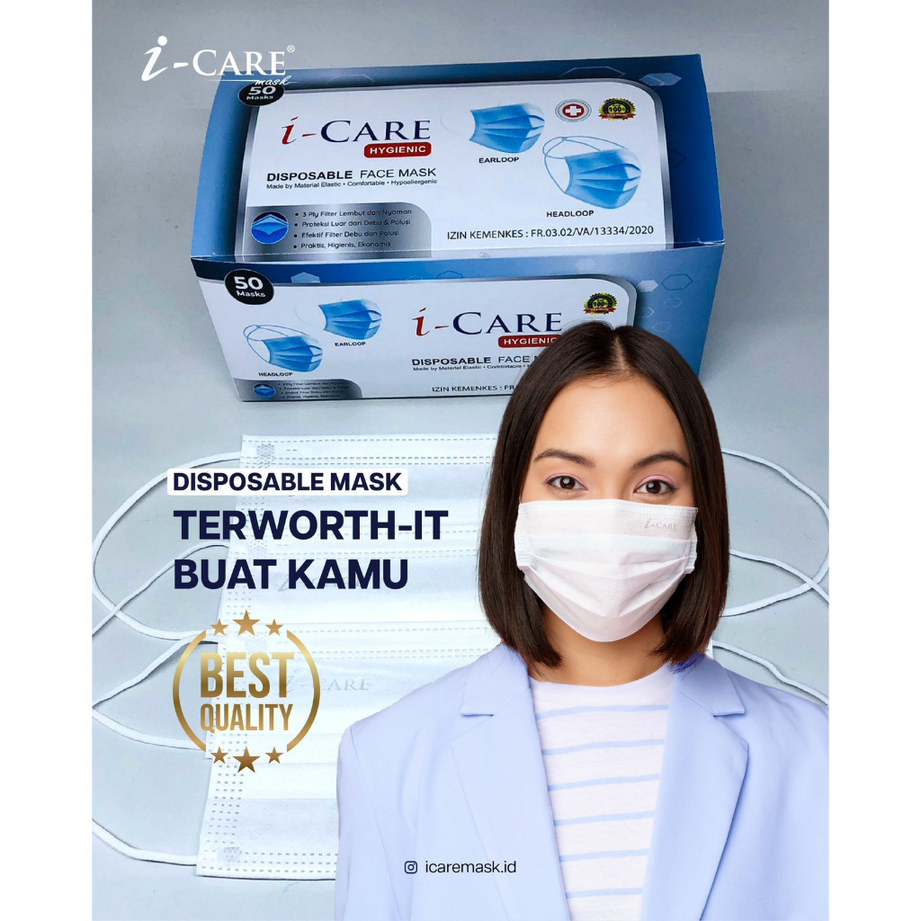 Jual Face Mask i-Care 3 ply earloop masker Icare Tebal Medical Grade ...