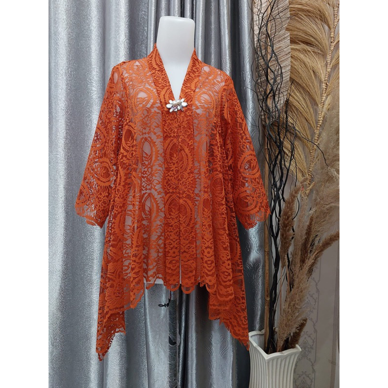 Jual Kebaya Kartini Panjang Sisi Kanan Kiri Terakota Shopee Indonesia