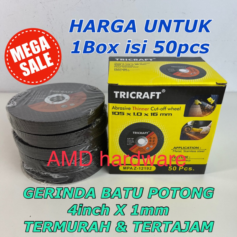 Jual BATU POTONG 4 inch X 1mm 1Box=50pcs GERINDA BESI STAINLESS ...