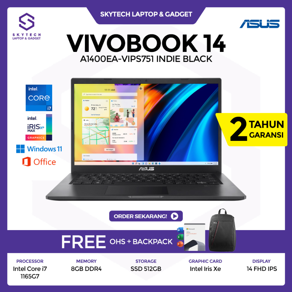 Jual LAPTOP ASUS VIVOBOOK A1400EA VIPS751 INTEL CORE I7 1165G7 RAM 8GB