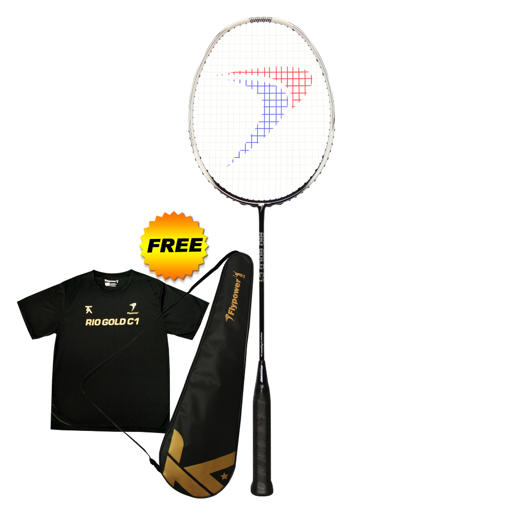 Jual Flypower Rio Gold C1 Raket Badminton - Black Silver Free Tas