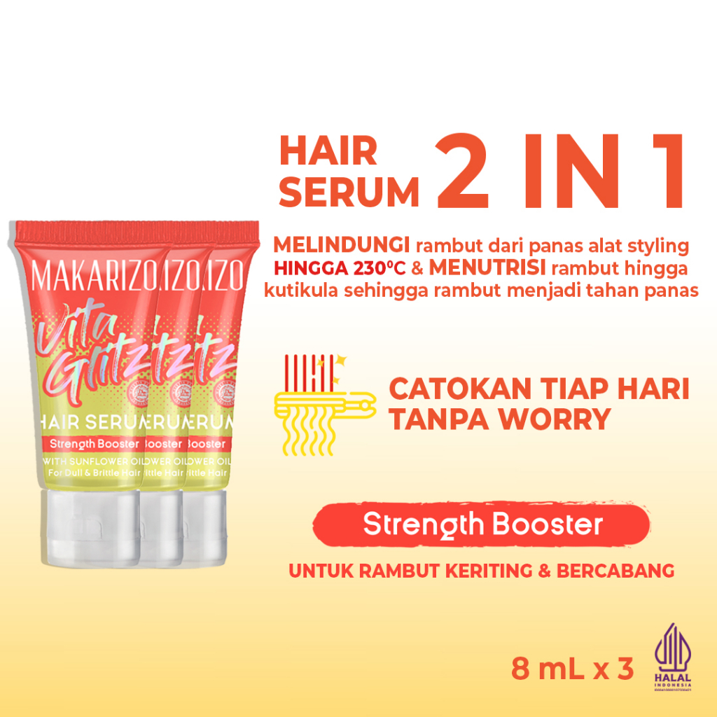 Jual PAKET ISI 3 Makarizo VITAGLITZ Hair Serum STRENGTH BOOSTER - Serum