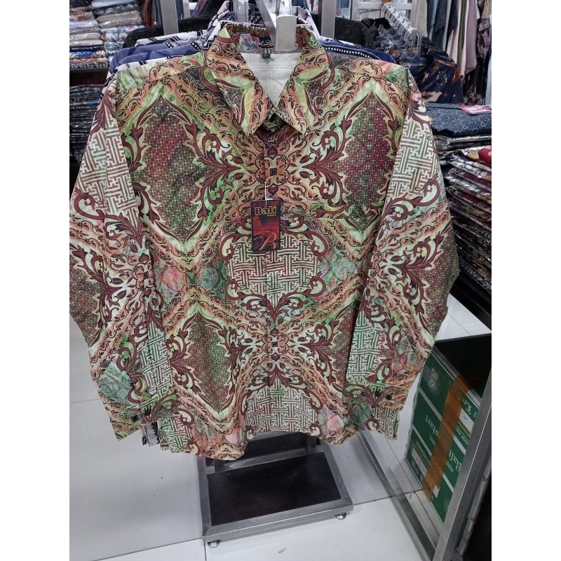 Jual BALI LESTARI BATIK PRIA/BATIK LENGAN PANJANG COKLAT HIJAU | Shopee