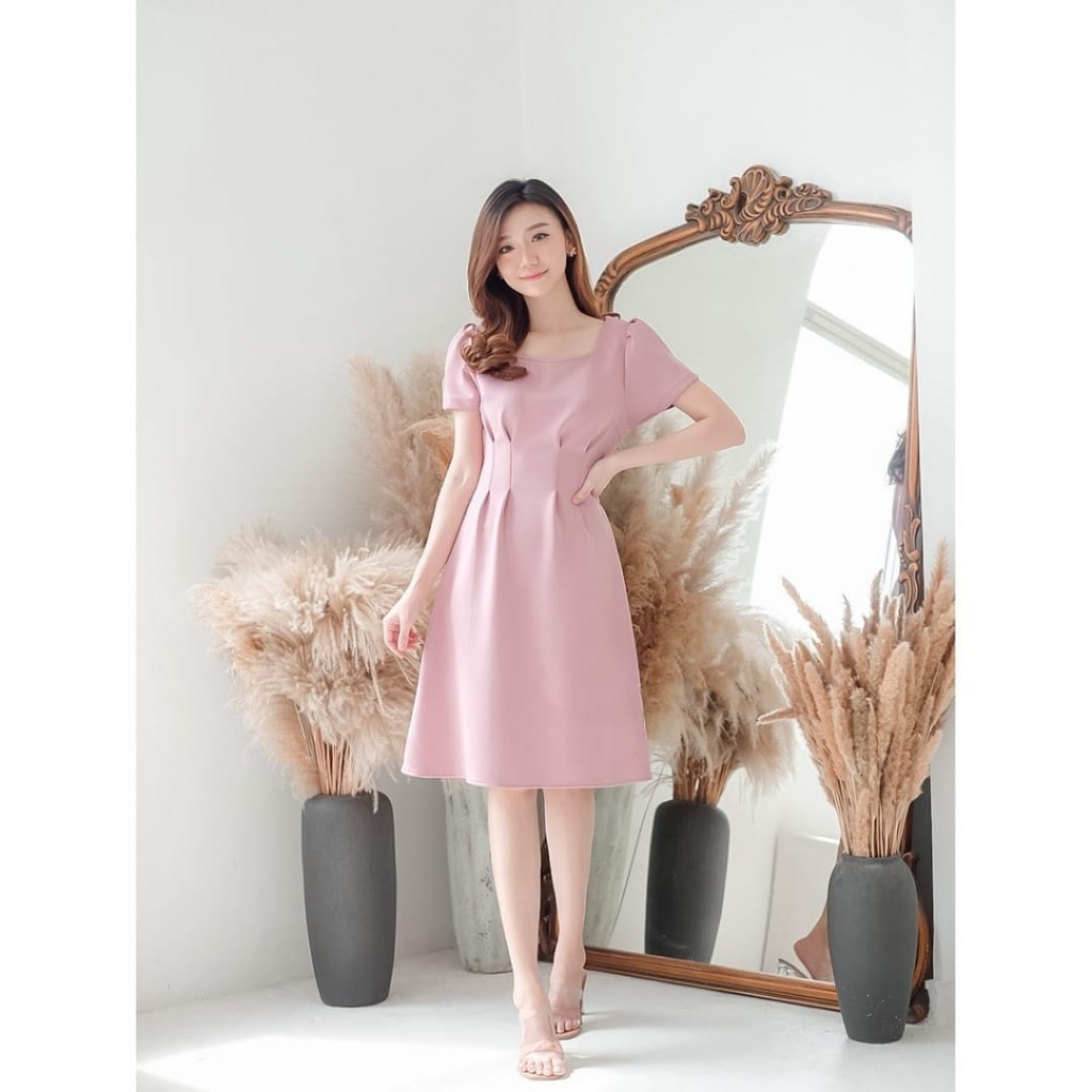 Jual Dress Hanna Wanita / Midi Dress Scuba Tebal / Dress pesta mewah