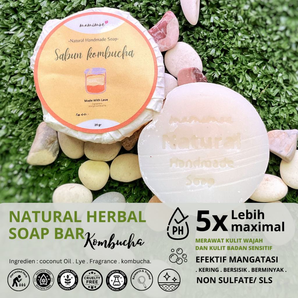 Sabun kombucha soap bar bantu hilangkan fles dan bintik hitam sabun organik natural herbal rempah handmade semua jenis kulit & umur busui bumil Aman eco friendly & zero waste by mamimoe mamamu