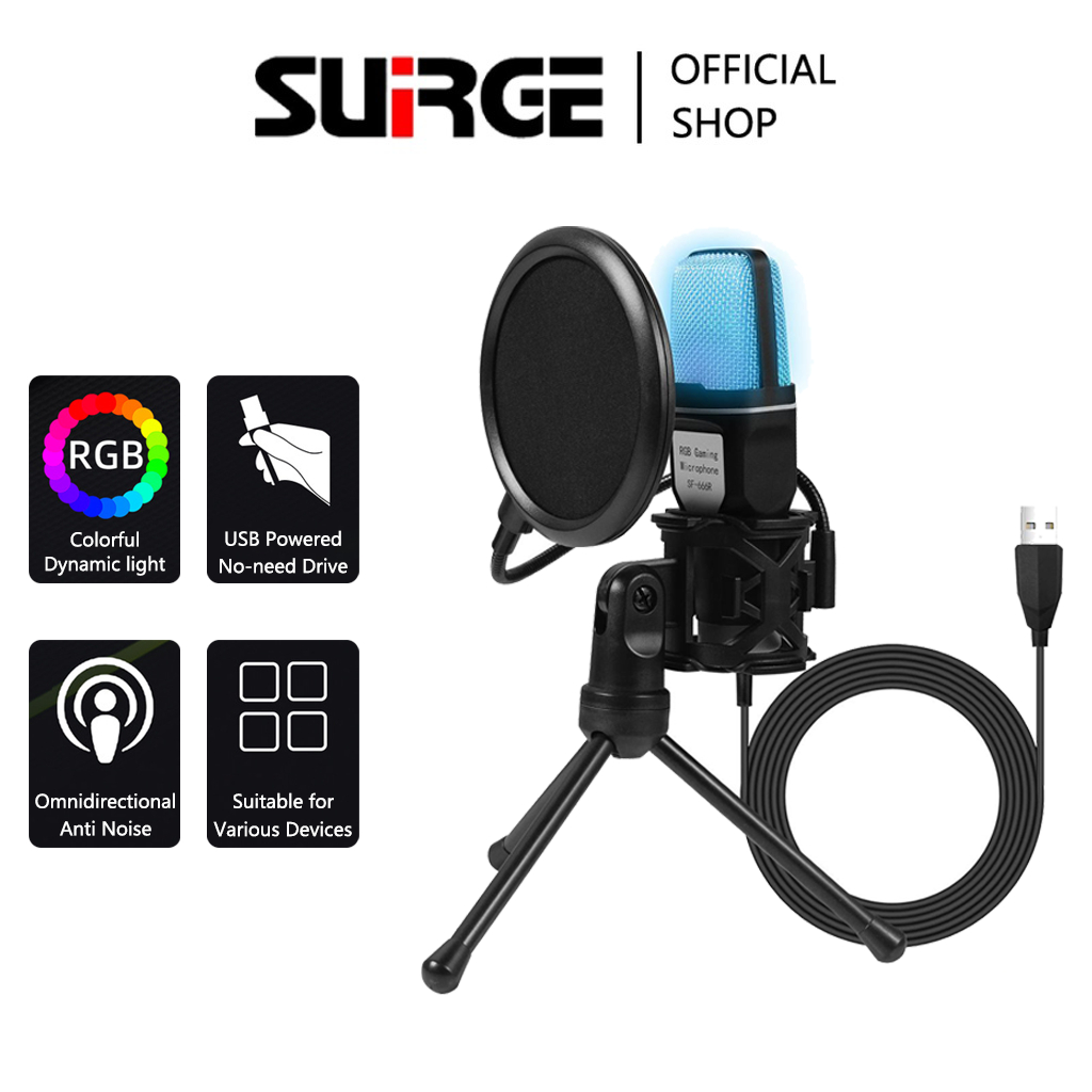 Jual SUIRGE RGB Colorful Lights USB Microphone Mikrofon Kabel Mic PC ...