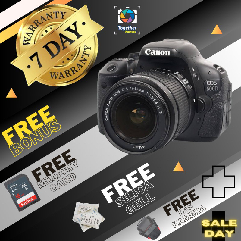 Jual Kamera DSLR Canon 600D Kayak Baru Siap pakai Banyak Bonus + TAS+ADAPTER MEMORI+SILICA GELL+