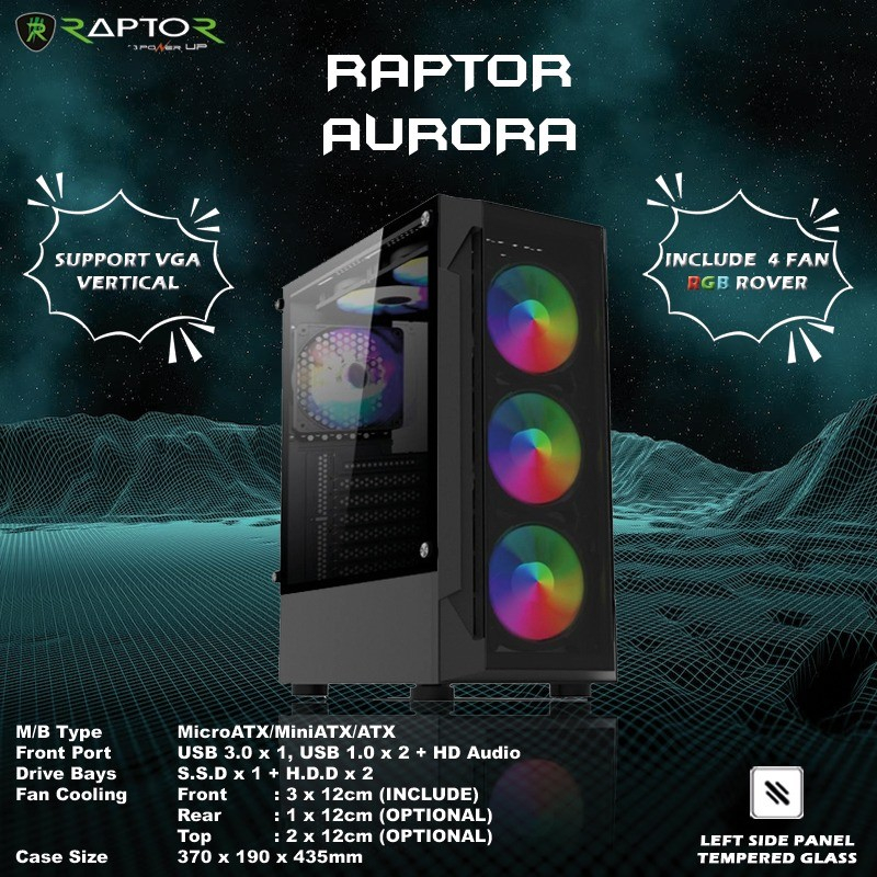 Jual Power UP RAPTOR Aurora RGB Casing PC Gaming | Shopee Indonesia