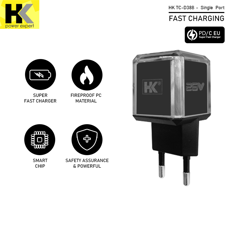 Jual HK D38B Adapter Mini Super Fast Charger Single USB-C Crystal PD ...