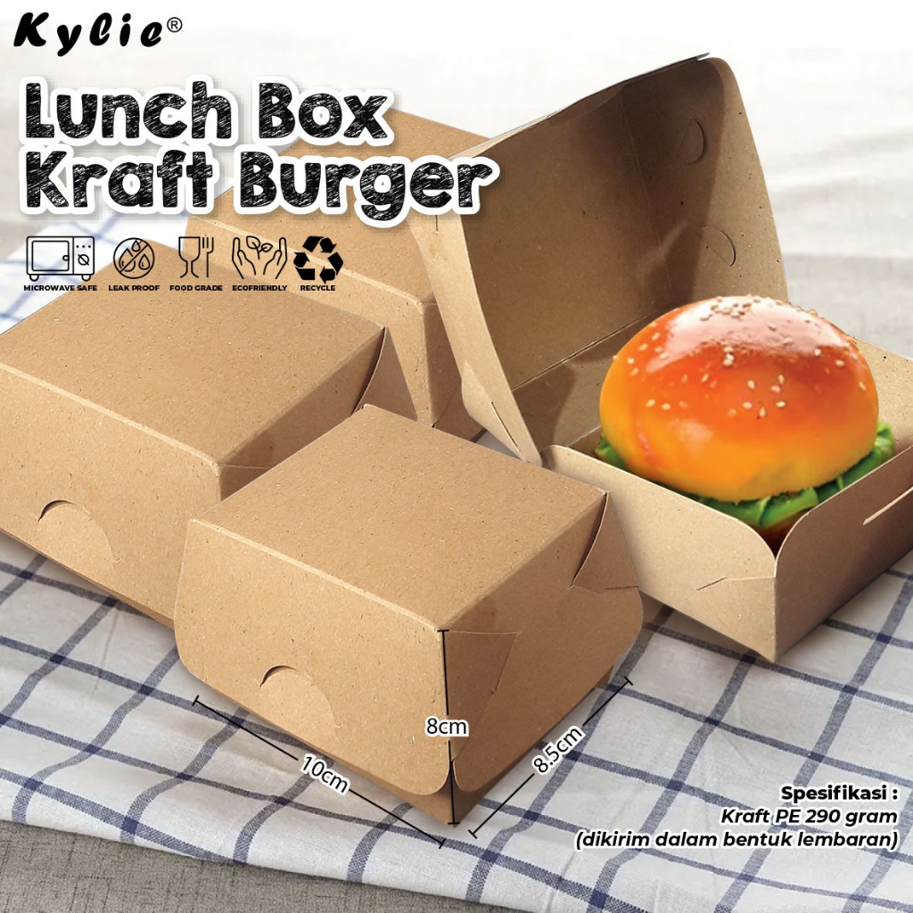 Jual Box Kemasan Makanan / Snacks| Lunch Box Kraft Burger ( 1 Bal 50