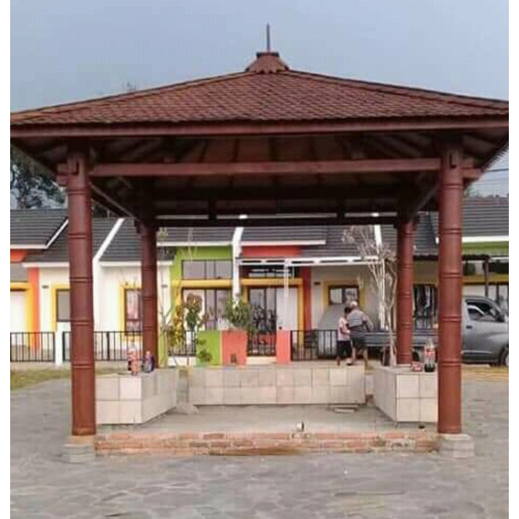 Jual Pargola Kerucut Model Atap Gazebo 4 Tiang Motif Bambu Dari Kayu