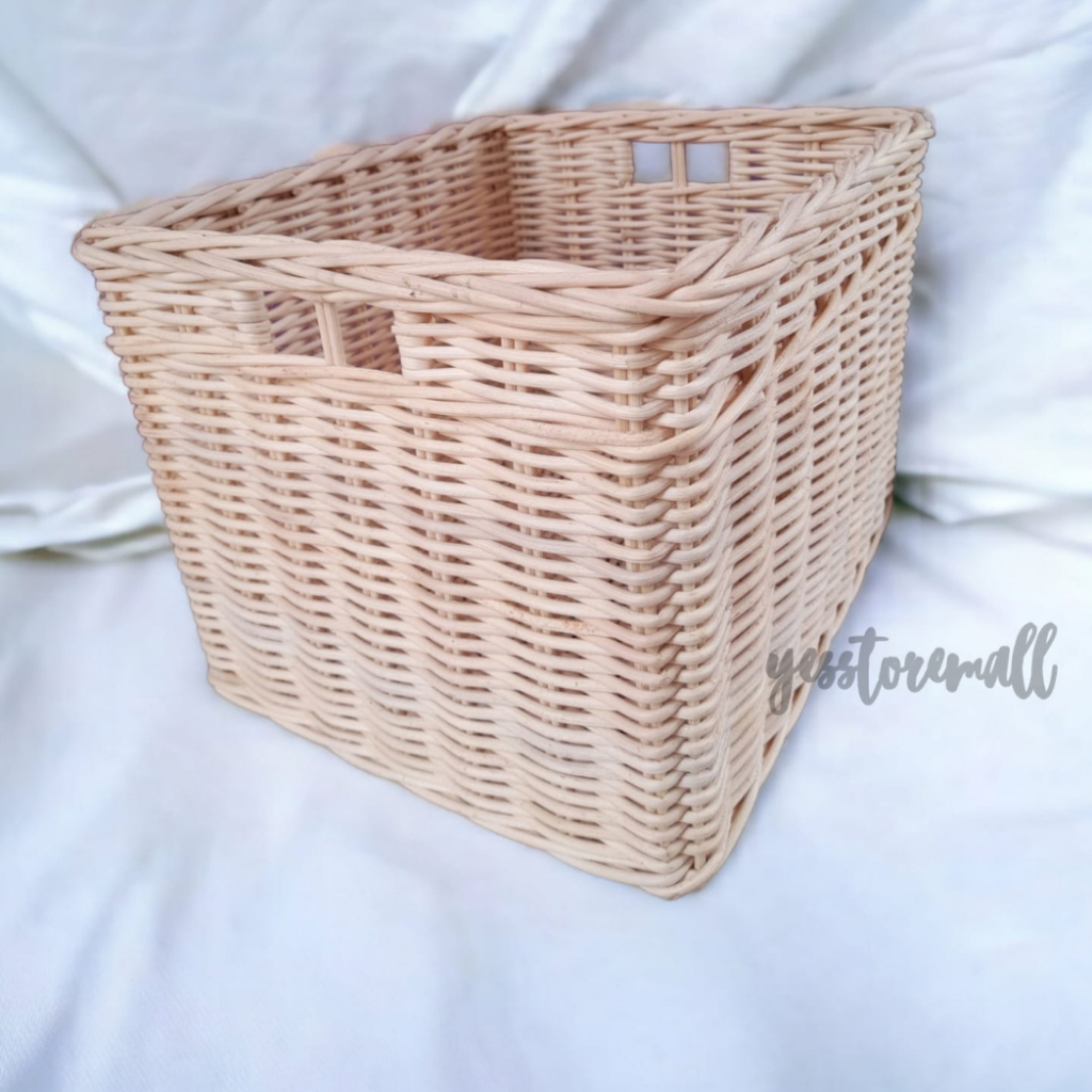 Jual keranjang rotan kotak persegi besar penyimpanan barang multifungsi ...