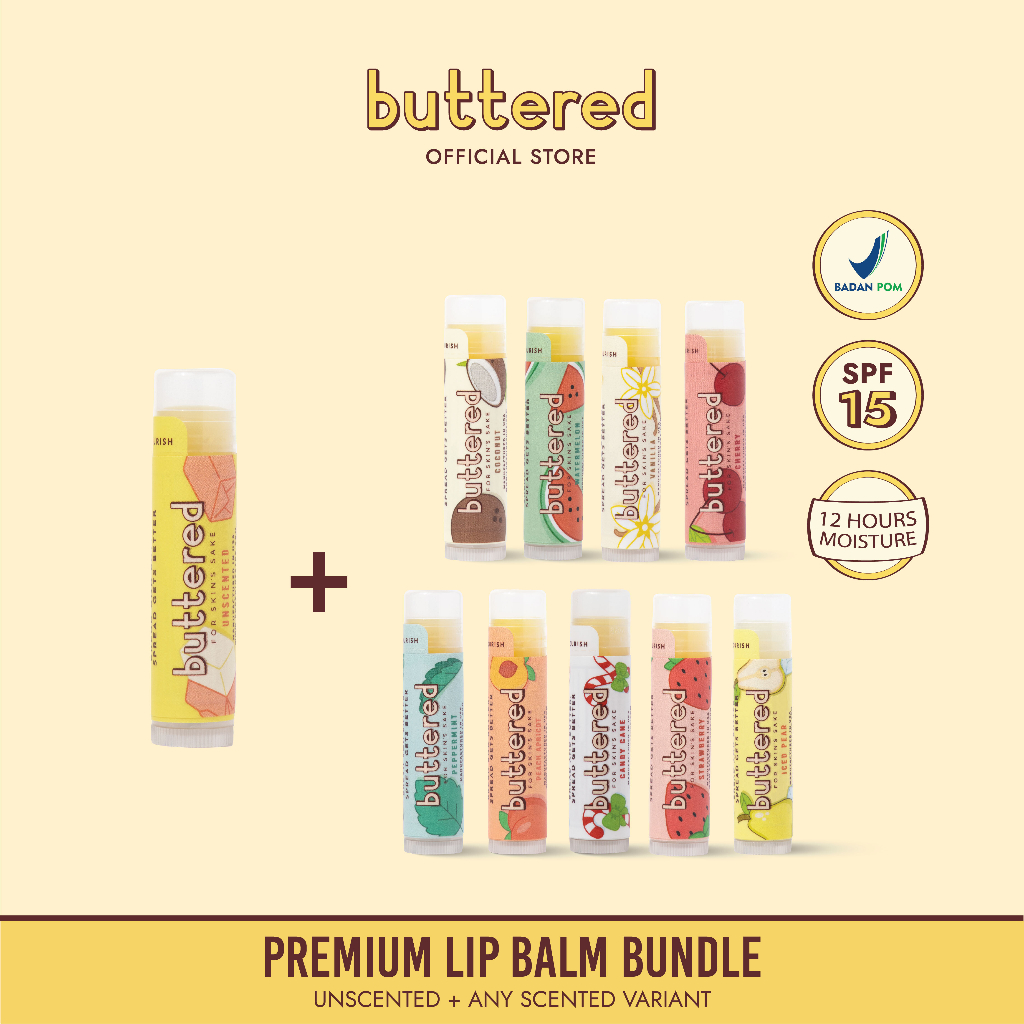 Jual Buttered Bundle 2 in 1 Unscented Lip Balm + Scented Lip Balm ...