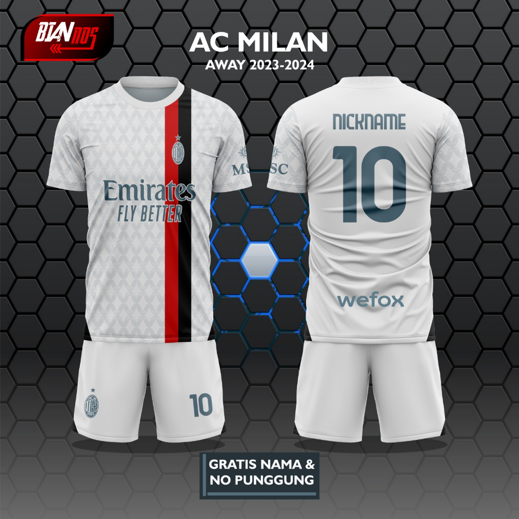 Jual JERSEY BOLA AC MILAN AWAY 2023/2024 FULL PRINTING (GRATIS CUSTOM