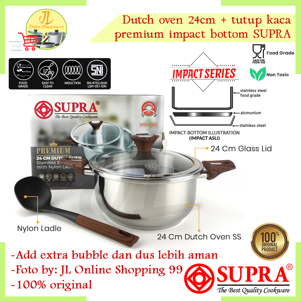 Jual Supra Dutch Oven Cm Impact Premium Tutup Kaca Ladle Panci Set Stainless Wajan