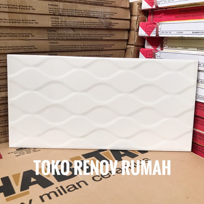 Jual keramik bevel 25x50 (PUTIH GLOSSY TIMBUL)/ keramik putih motif