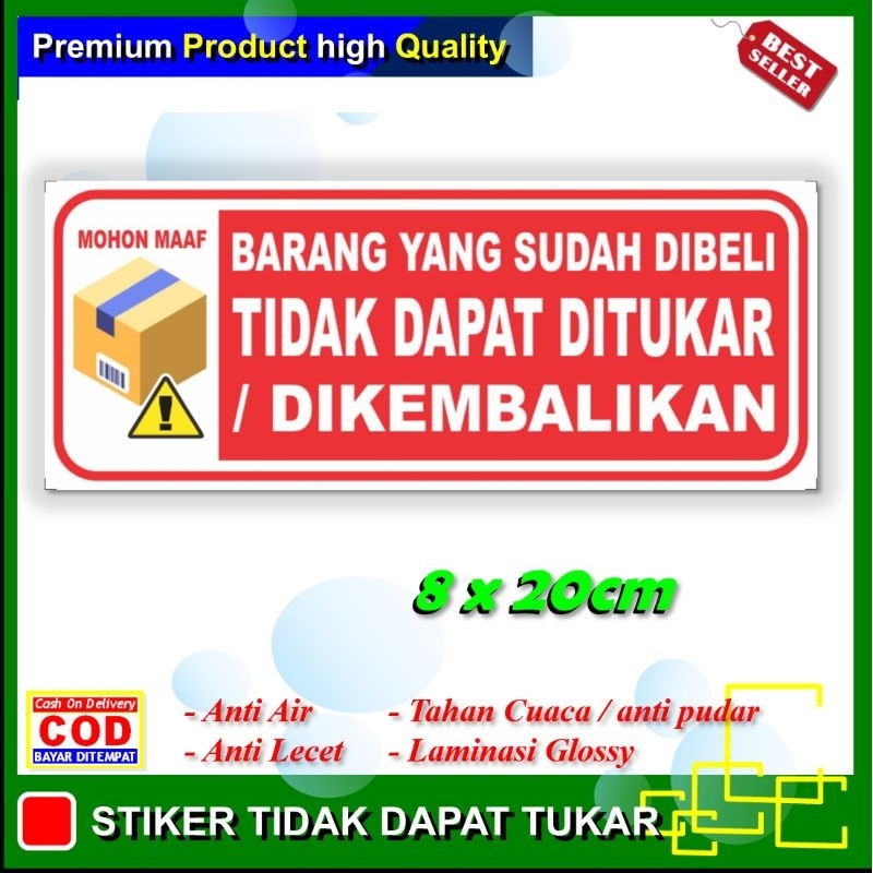 Jual Stiker new barang tidak dapat ditukar sticker yang sudah dibeli