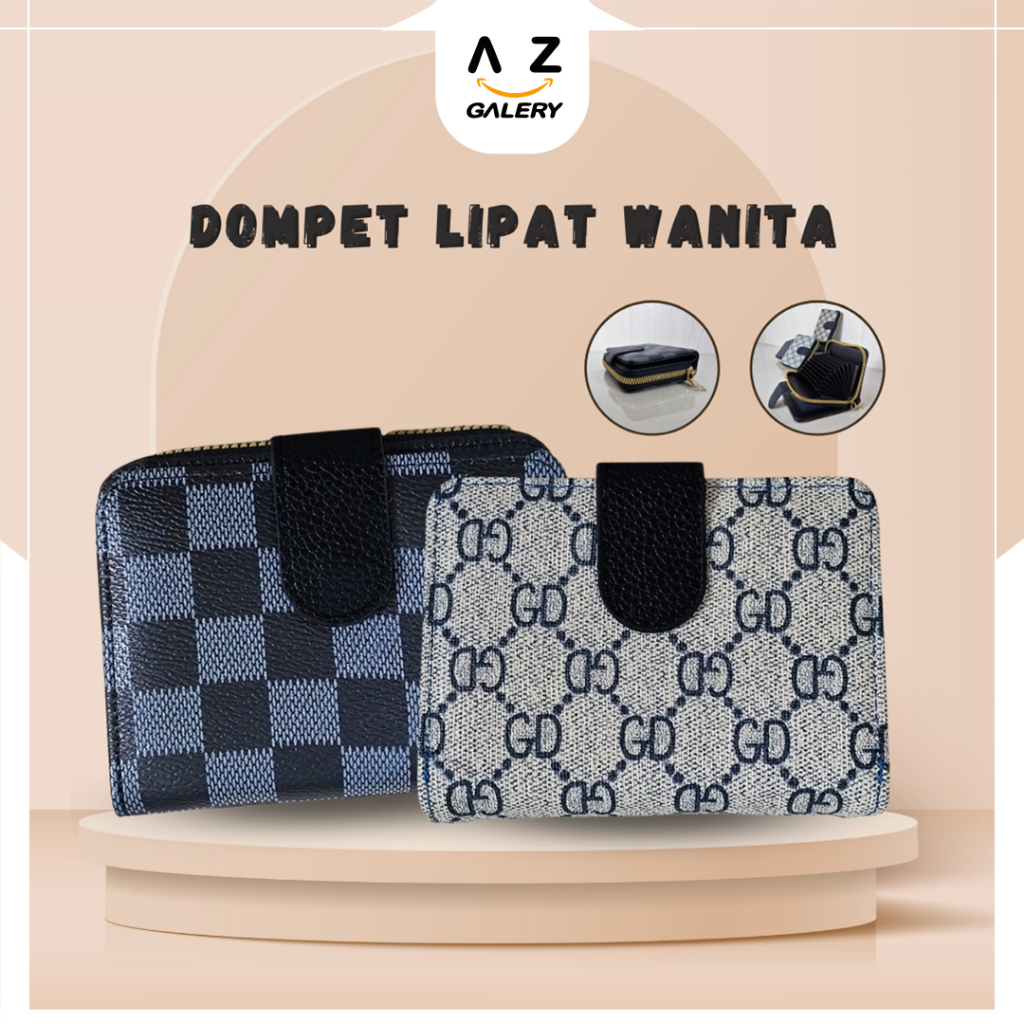 Azgalery D61 / Dompet Lipat Mini Kecil Perempuan Bahan Kulit PU