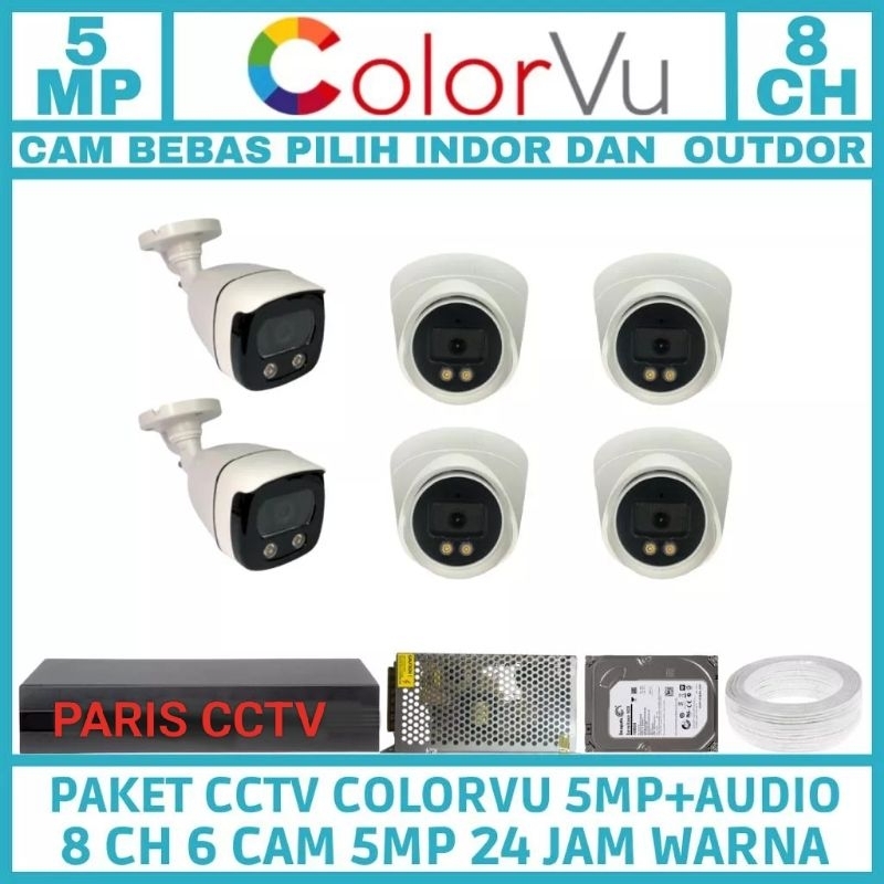 Jual PAKET CCTV COLORVU 8 CHANNEL 6 KAMERA FULL COLOR IR SONY 5MP 1080P ...