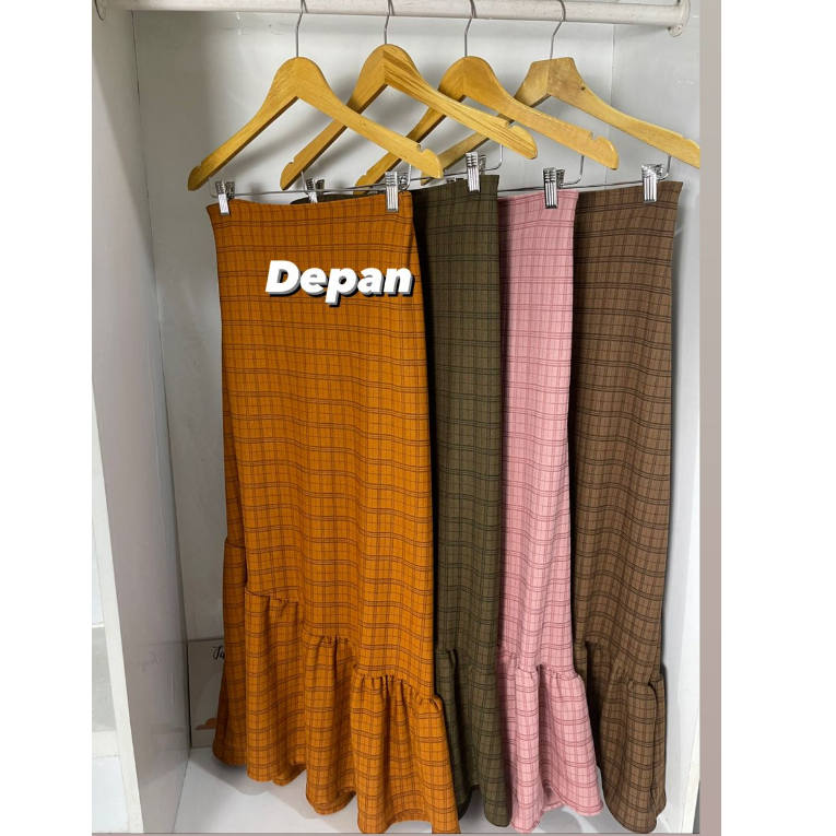 Jual Rok Ruffle Korea Panjang Maxi Kotak Premium / long skirt korea ...