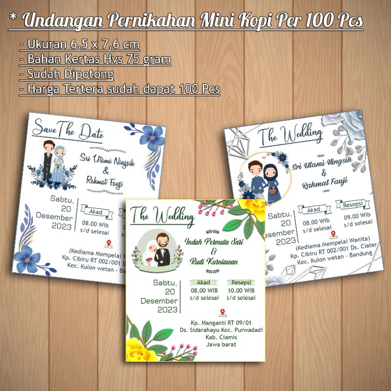 Jual UNDANGAN PERNIKAHAN MINI MURAH 6.5 X 7.6 cm /100 LEMBAR (untuk di ...