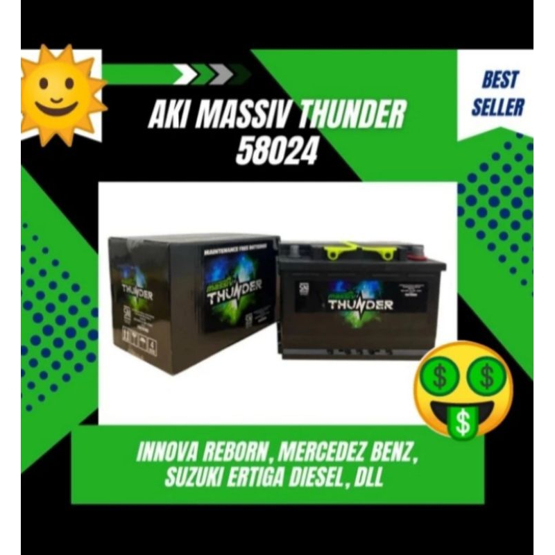 Jual aki mobil ertiga diesel 58024 12v 80ah massiv thunder aki kering