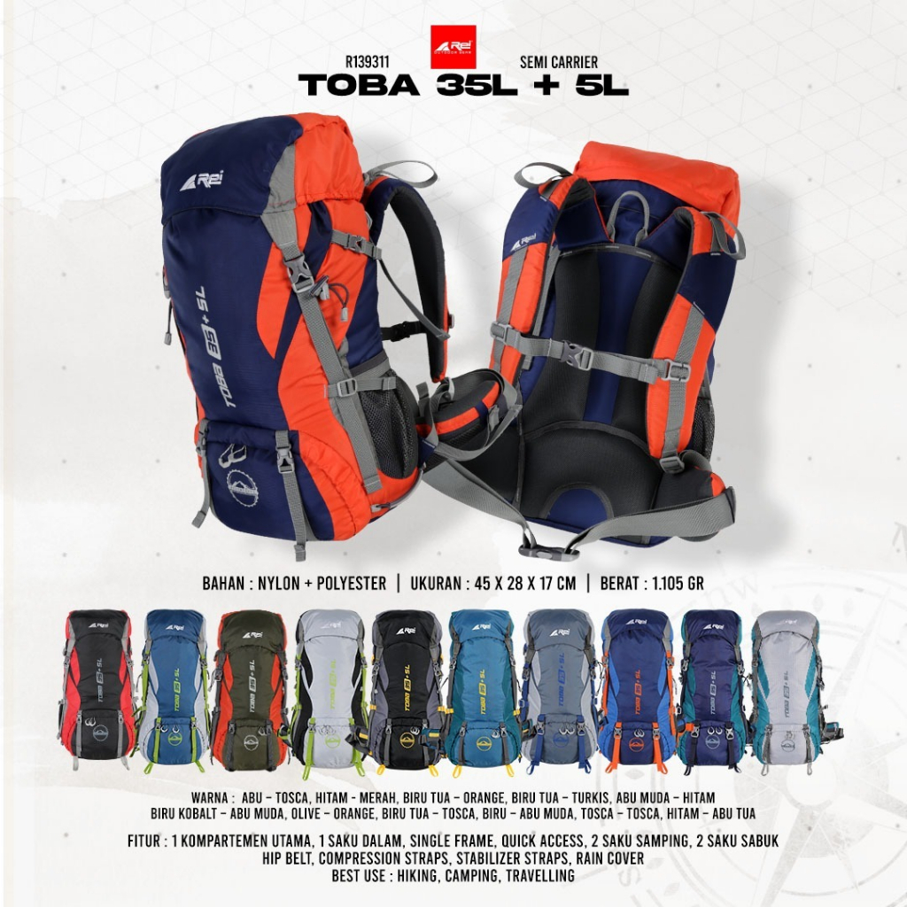 Jual Tas Gunung / Carrier Toba 35+5 Liter Arei Outdoorgear | Shopee ...