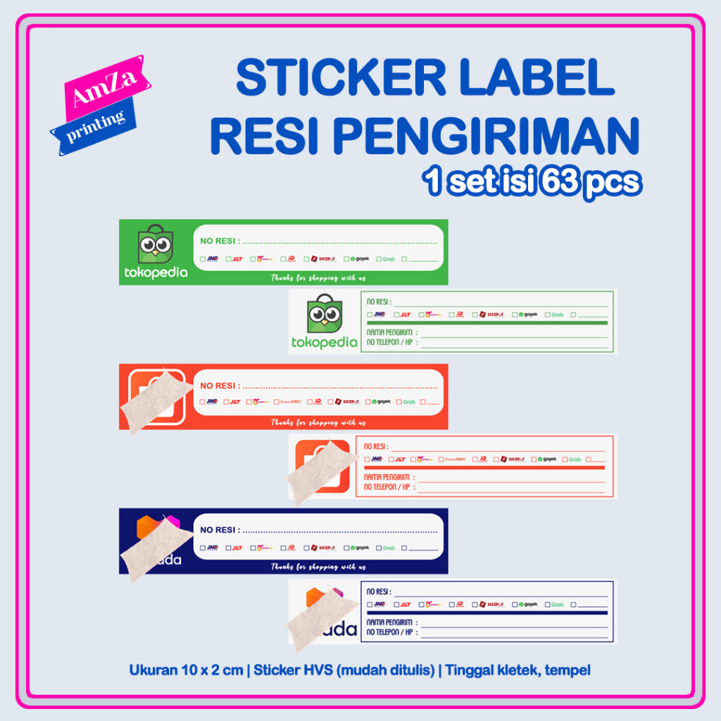 Jual (set isi 63 pcs) Sticker Label Resi Pengiriman - resi shipping ...