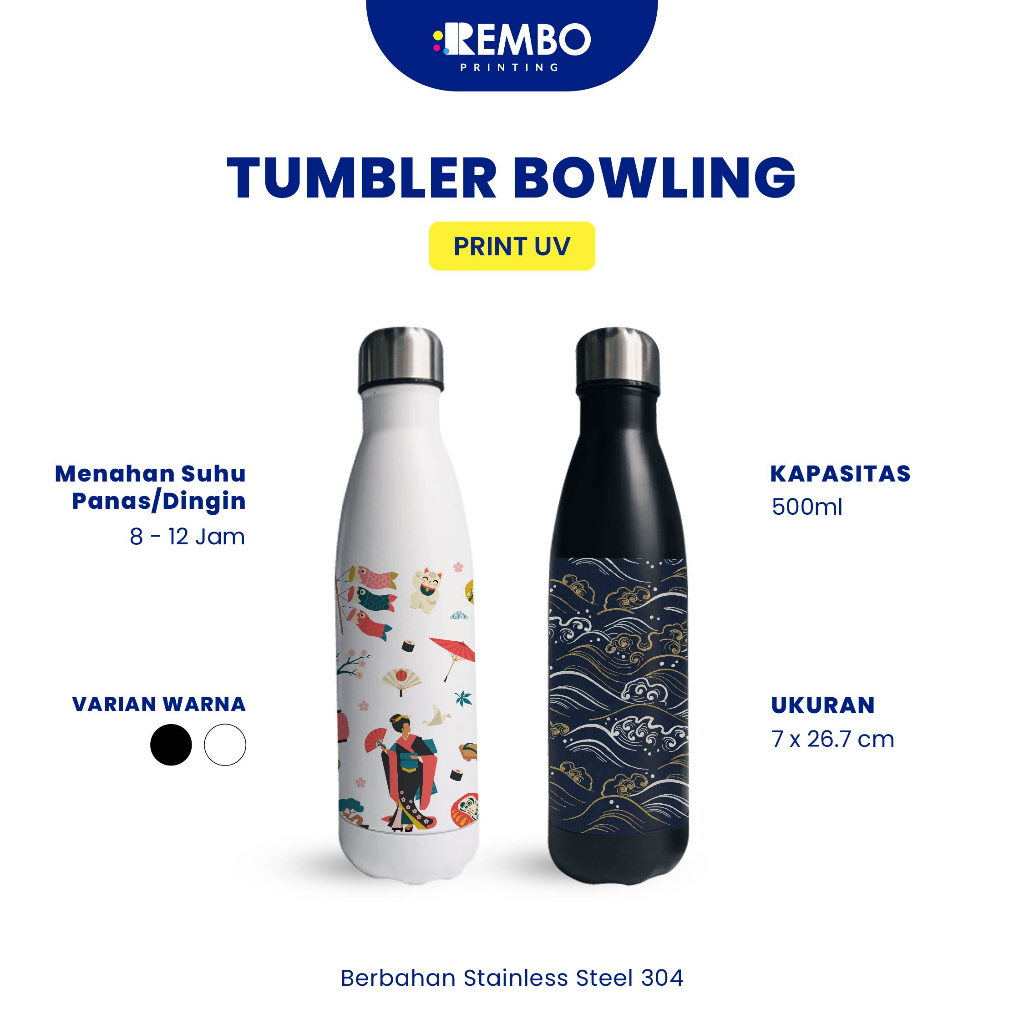 Jual Tumbler Custom Bowling Cetak Uv Namalogokarakter Souvenirbotol 500mlpromosi Murah 5135