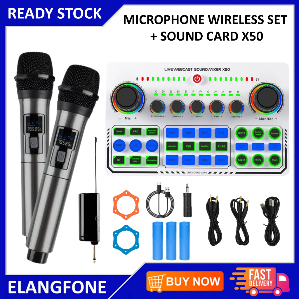Jual Microphone Wireless Mic Karaoke Profesional Two Handheld Mic with ...