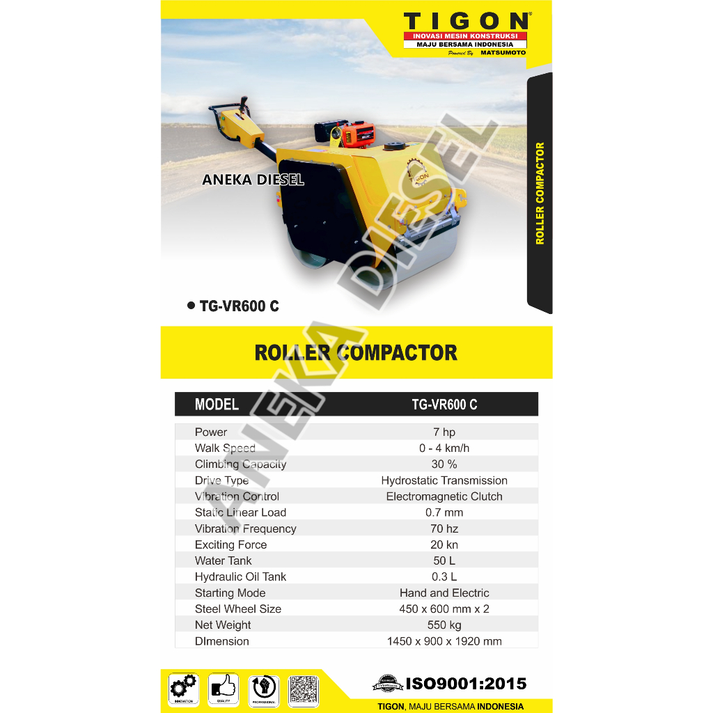 Jual Mesin Pemadat Aspal TG-VR500C TIGON / Pemadat Aspal Roller ...