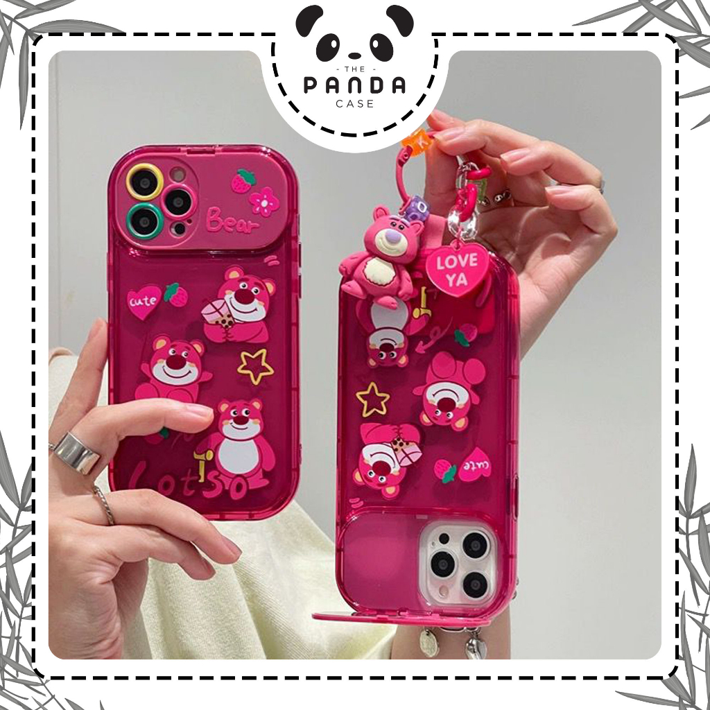 Korean Cute 3D Pink Cellphone Model Flip Mirror Silicone Phone Case For  iPhone 15 14 13 12 Pro Max 11 Shockproof Soft Cover Gift