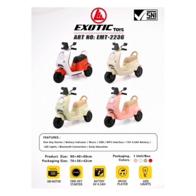 Jual Mainan Motor Aki Murah Vespa Scoopy Exotic EMT 2236 / Motor Aki