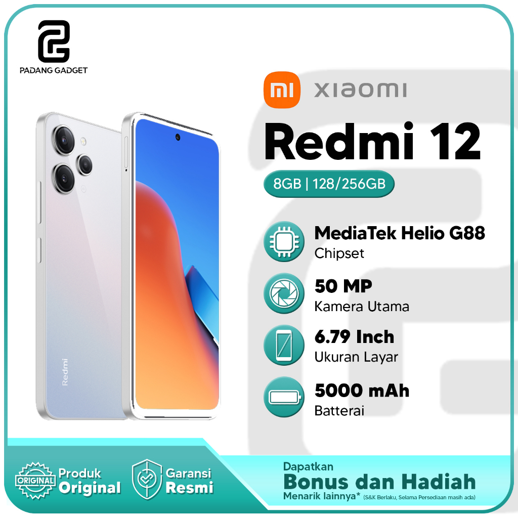 Redmi 12 8256 Ram 8gb Internal 256 Gb Helio G88 Garansi Resmi - Hitam