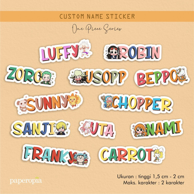 Jual stiker nama custom lucu label sticker waterproof onepiece ...