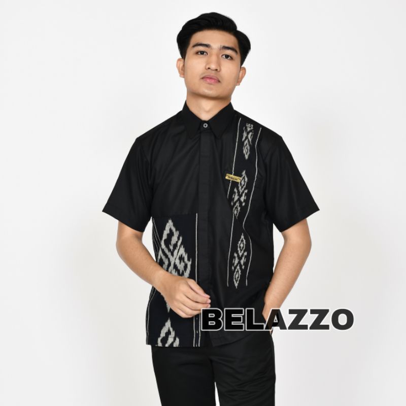 Jual BELAZZO Kemeja Pria Formal Katun mix Tenun Original Premium (Hitam