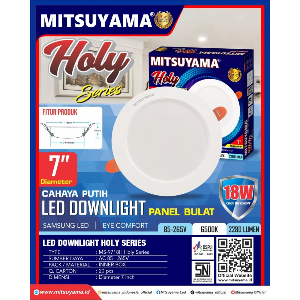 Jual LAMPU DOWNLIGHT PLAFON LED BULAT 18 WATT MITSUYAMA HOLY CAHAYA ...