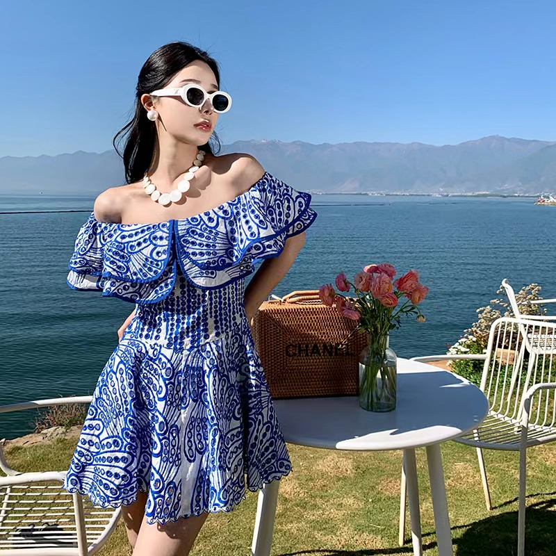 Jual 𝐑𝐄𝐀𝐃𝐘 𝐒𝐓𝐎𝐂𝐊 𝐒𝐀𝐅 ORINS blue mini dress pantai wanita / korean
